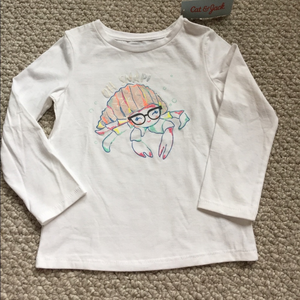Cat and Jack Toddler Girls Long Sleeve T-Shirt Crab Graphic White Size 4T